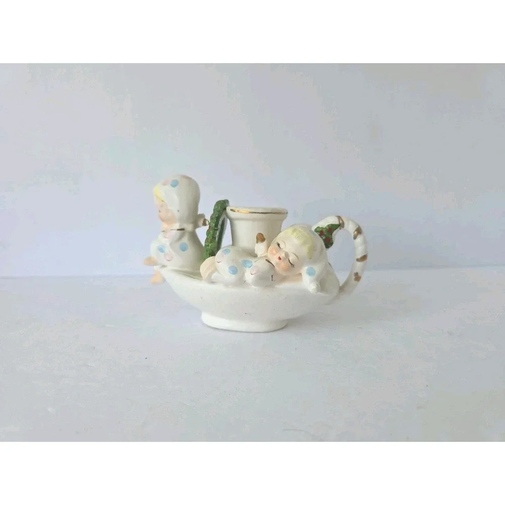 Vintage Napco Christmas angel‎ candle holder sleeping angels